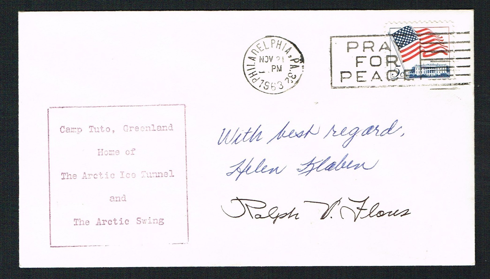 Ralph Flores d. 1997 & Helen Klaben signed autograph Postal Cover Airplane Crash