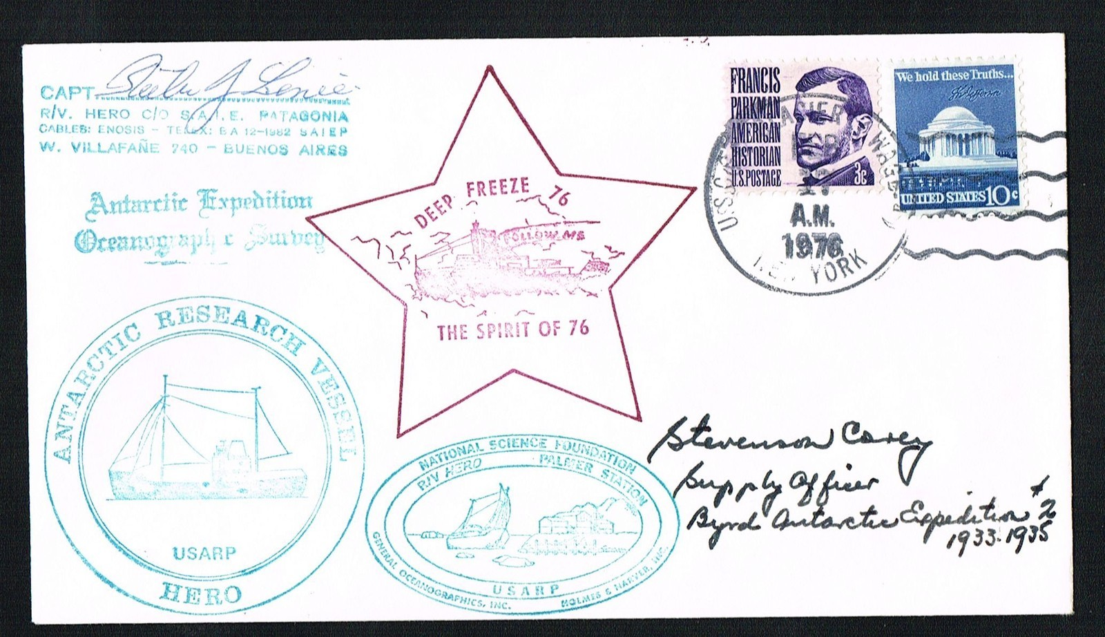 Stevenson Corey signed autograph Postal Cover Byrd Antarctic Expedition Member