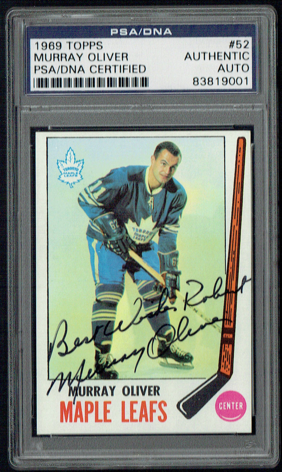 Murray Oliver #52 signed autograph auto 1969 Topps Hockey Card PSA Slabbed