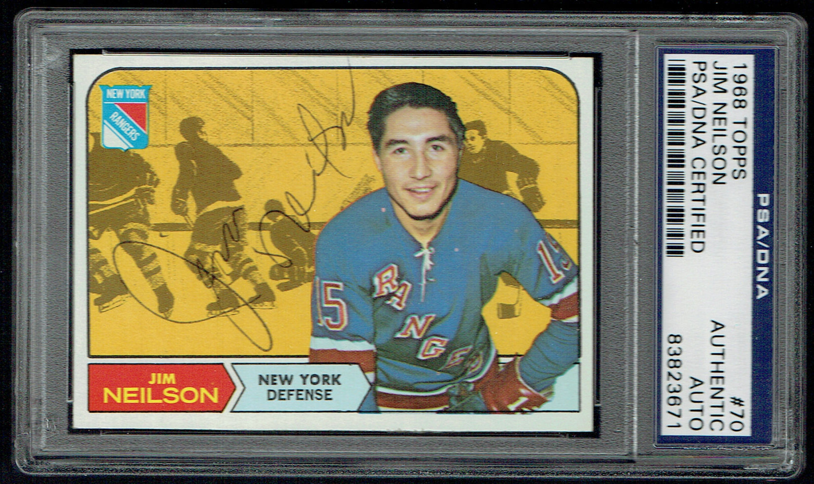 Jim Neilson #70  signed autograph auto 1968 Topps Hockey Trading Card PSA Slab