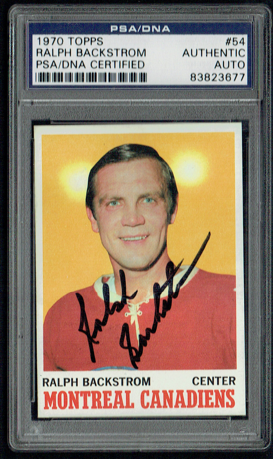 Ralph Backstrom #54 signed autograph 1970 Topps Hockey Trading Card PSA Slabbed