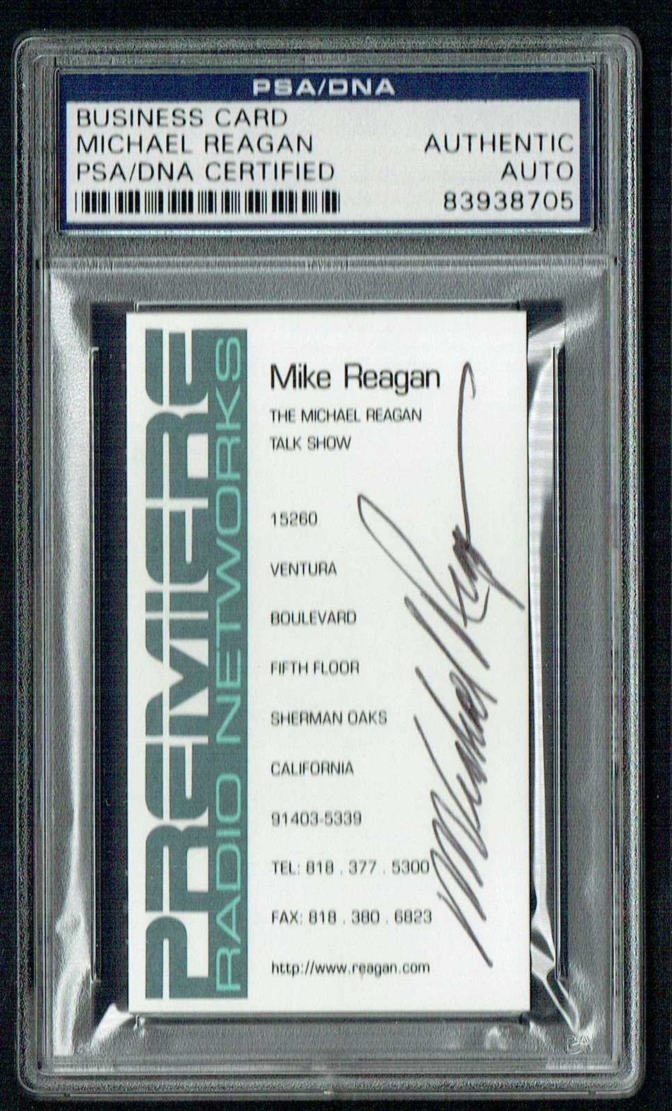 Mike Reagan signed autograph Business Card Premiere Radio Networks PSA Slabbed
