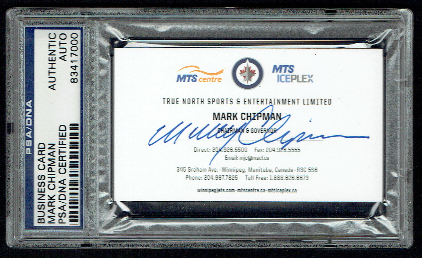 Mark Chipman signed autograph Winnipeg Jets Governor Business Card PSA Slabbed