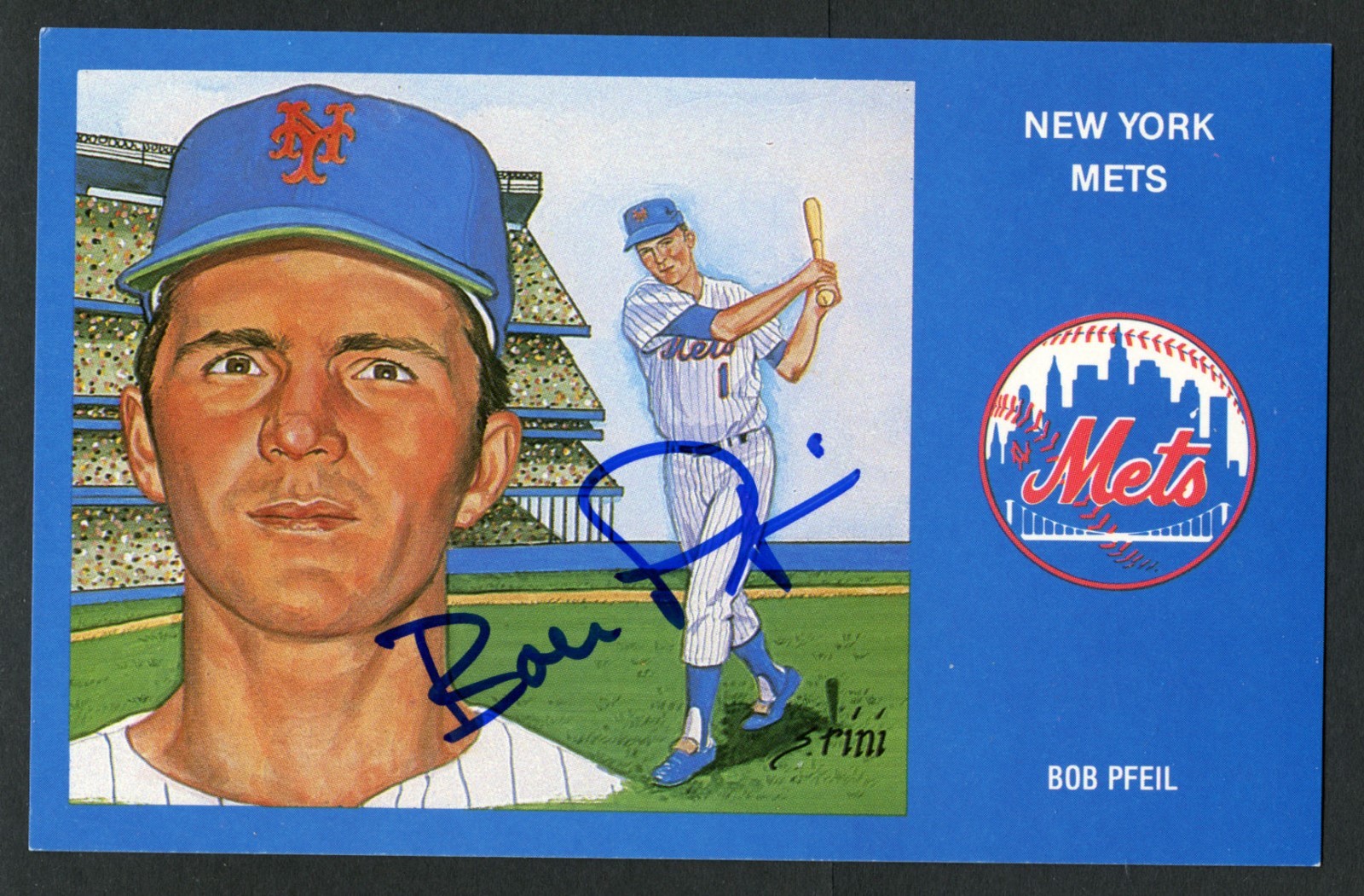 Bob Pfeil signed autograph 1969 New York Mets Postcard atrwork by Susan Rini