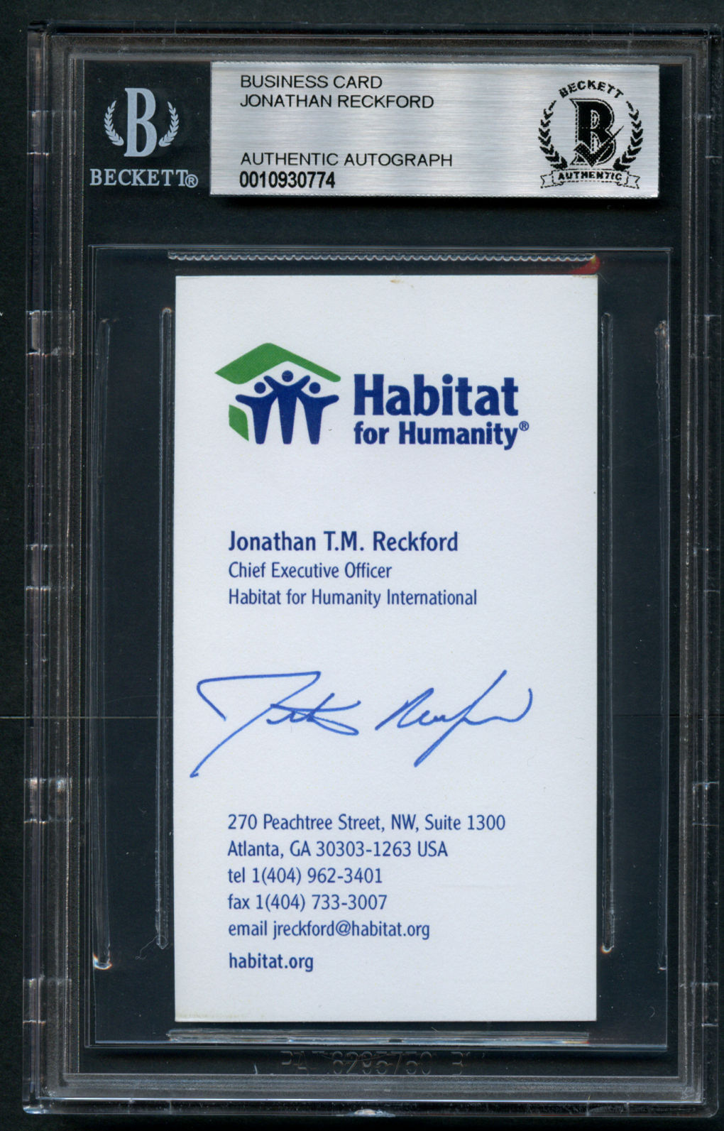 Jonathan Reckford signed autograph Habitat For Humanity CEO Business Card BAS