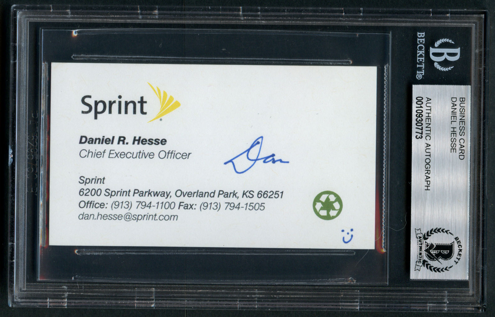 Daniel R. Hesse signed autograph auto Sprint CEO Business Card BAS Slabbed