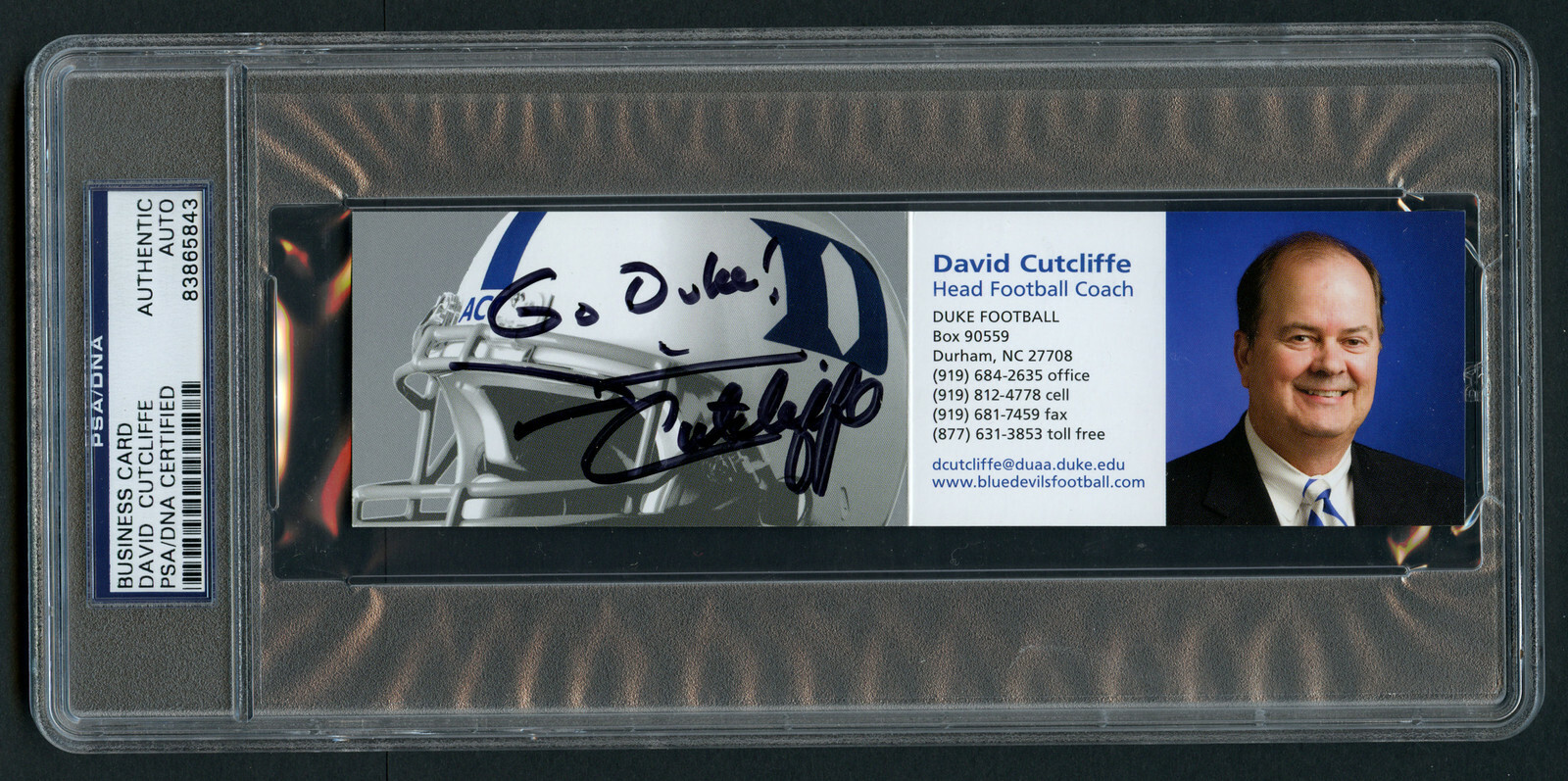 David Cutcliffe signed autograph Business Card Duke Football Coach PSA Slabbed