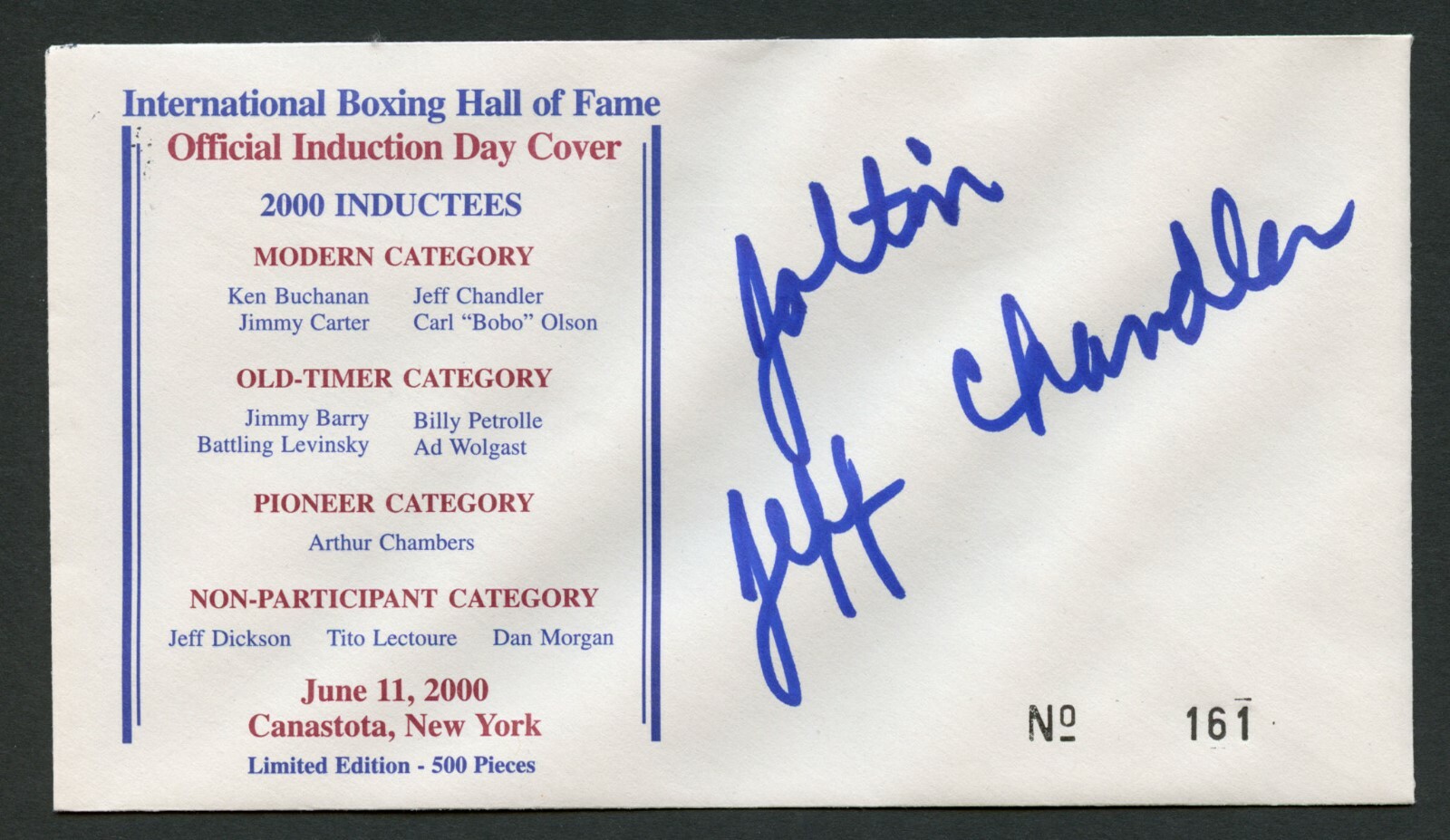 Joltin Jeff Chandler signed autograph Boxing Hall of Fame Postal Cover PC002