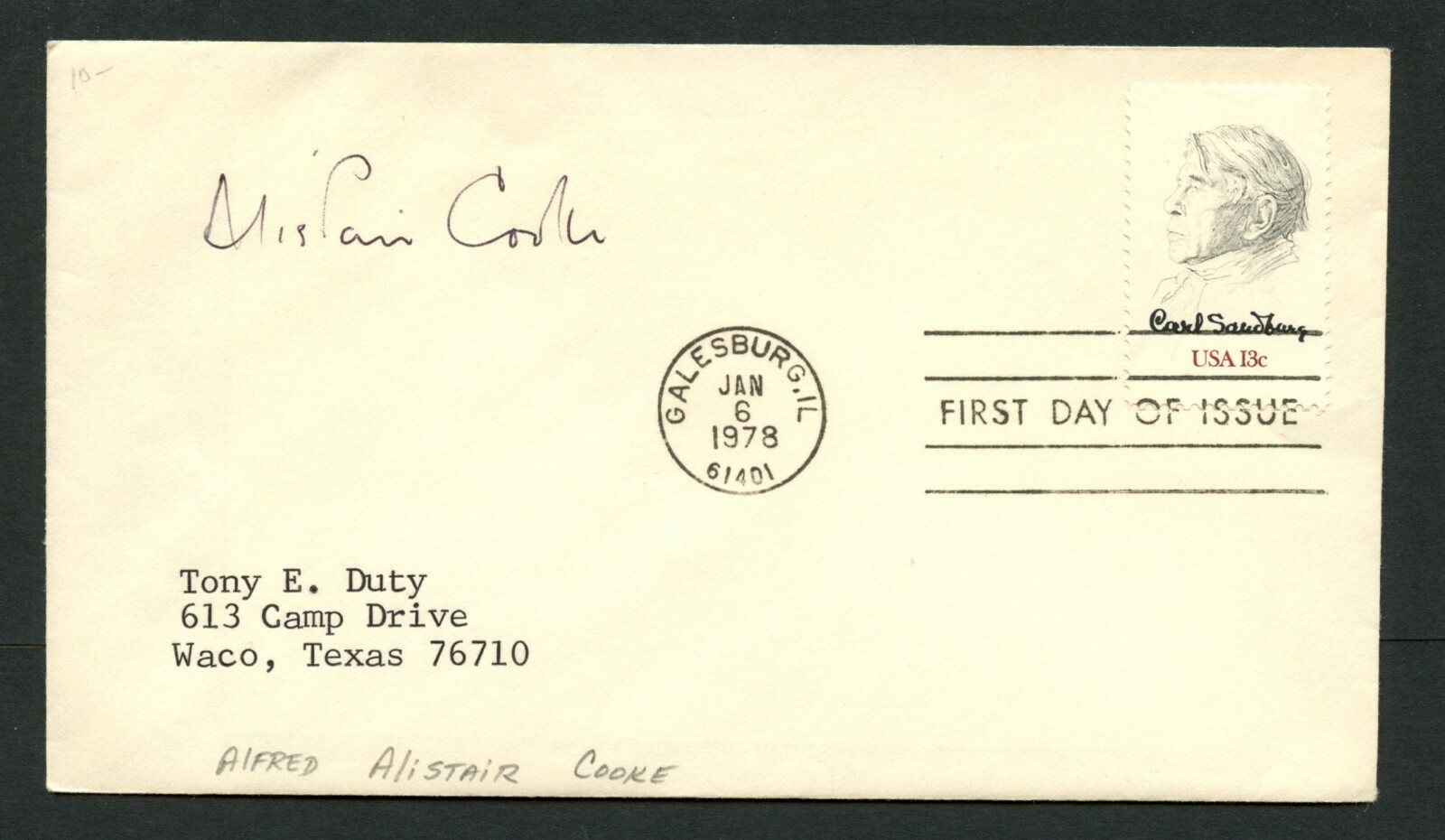Alistair Cooke (d. 2004) signed autograph auto First Day Cover Journalist PC033