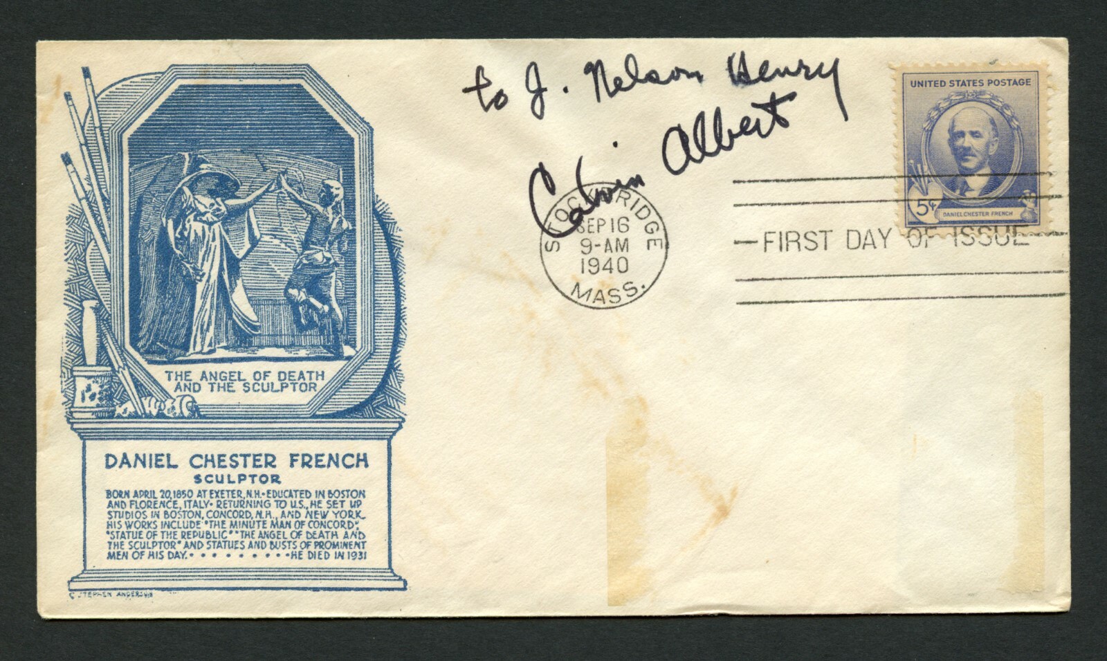Calvin Albert (d. 2007) signed autograph auto First Day Cover Sculptor PC048