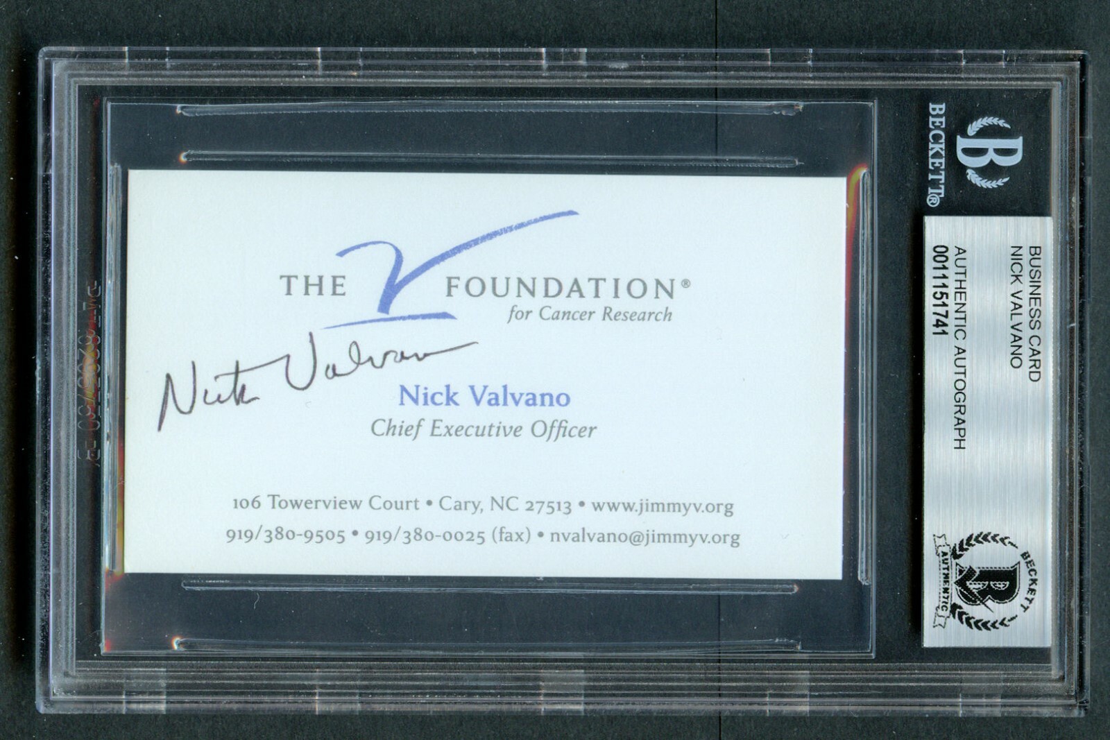 Nick Valvano signed autograph auto V Foundation Business Card BAS slabbed