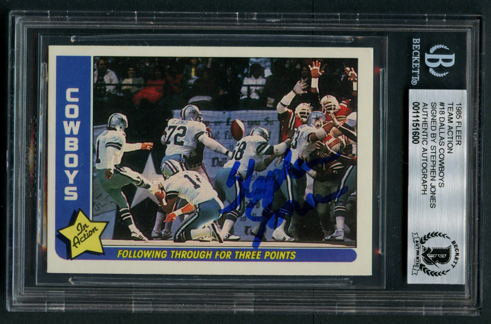 Stephen Jones #18 signed autograph auto 1985 Fleer Football Card BAS Slabbed