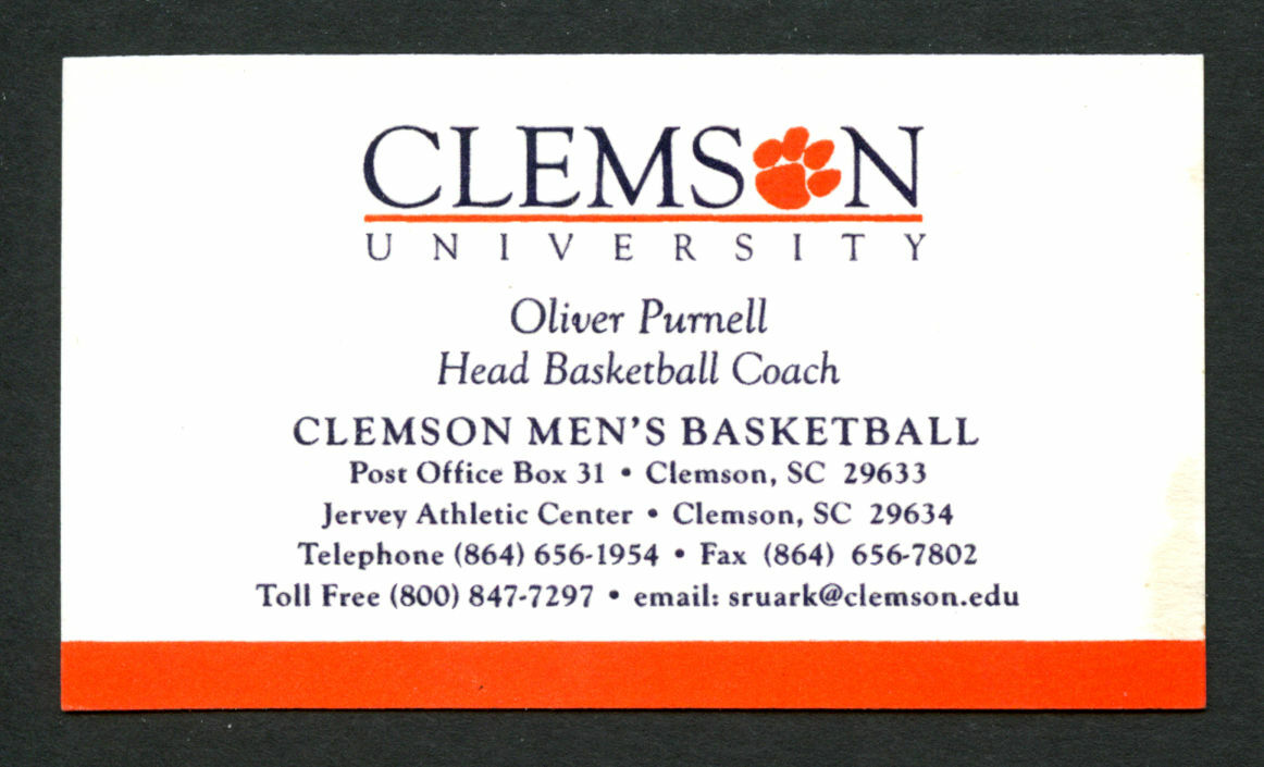 Oliver Purnell signed autograph Clemson Basketball Coach Business Card BC062
