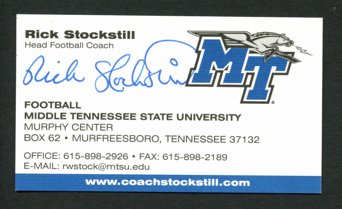 Rick Stockstill signed auto Middle Tennessee State Football Business Card BC169