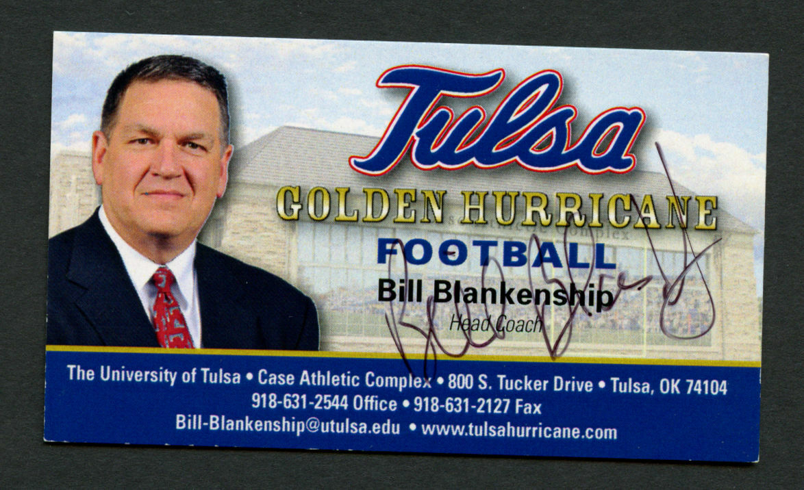 Bill Blankenship signed autograph Tulsa Golden Hurricane FB Business Card BC183