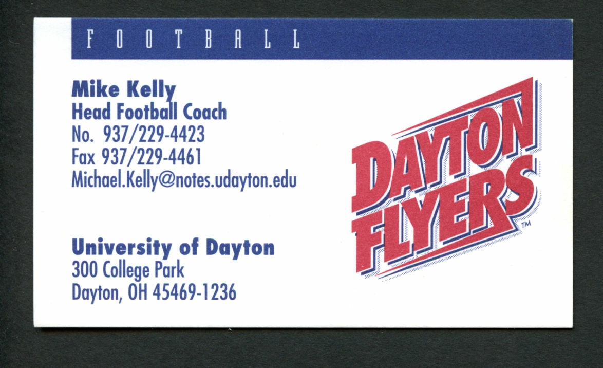 Mike Kelly signed autograph Dayton Flyers Football Coach Business Card BC190