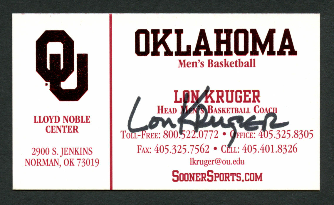 Lon Kruger signed autograph University of Oklahoma Basketball Business Card BC51