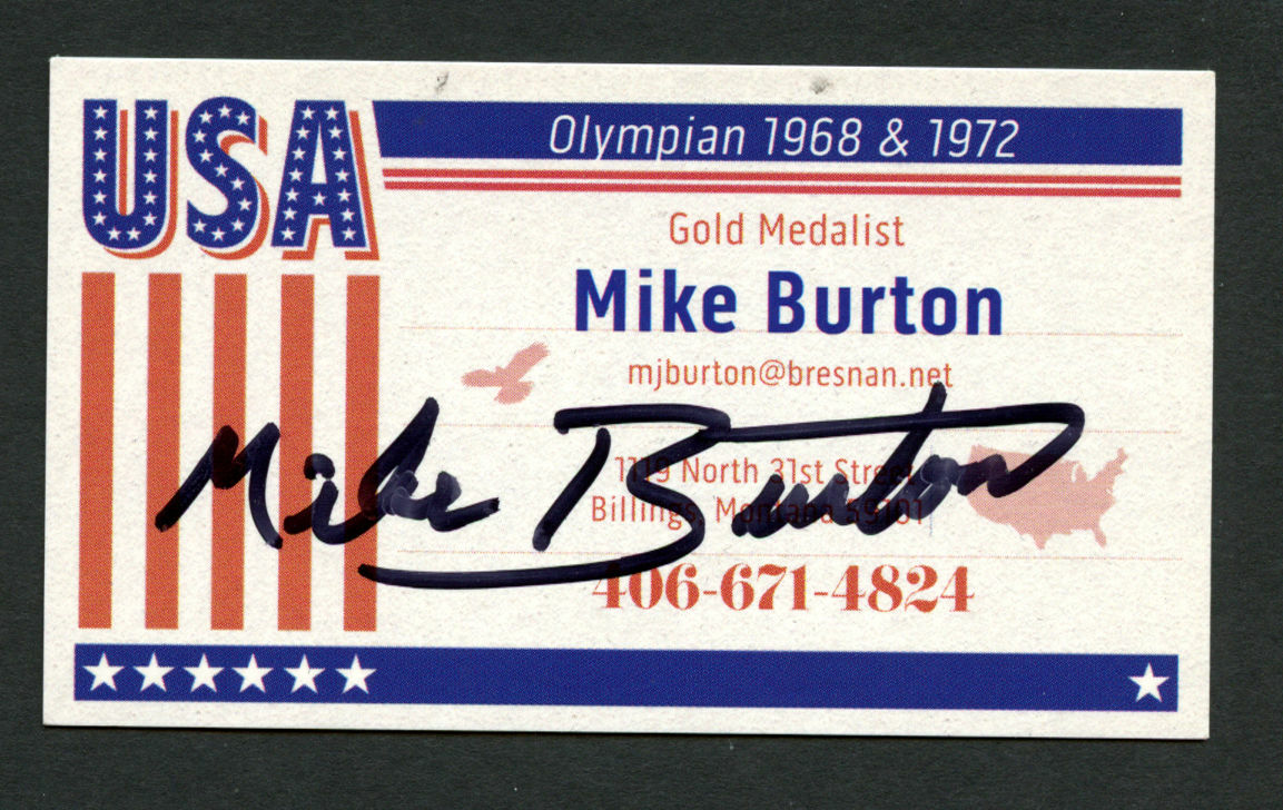 Mike Burton signed autograph auto Olympian 1968 & 1972 Business Card BC368