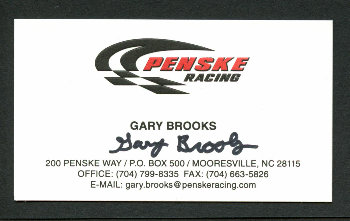 Gary Brooks signed autograph auto Penske Racing Business Card BC437