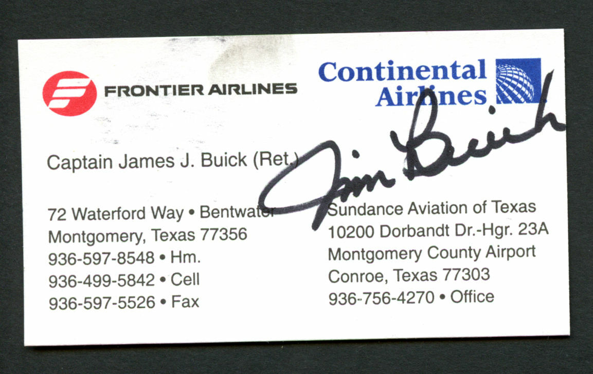 Jim Buick signed autograph Fontier & Continental Airlines Business Card BC429