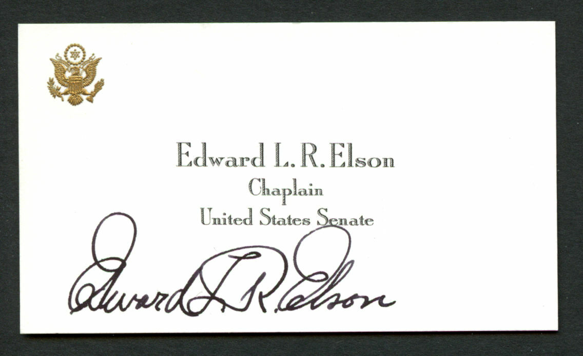 Edward Elson (d.1993) signed autograph U.S. Senate Chaplain Business Card BC593