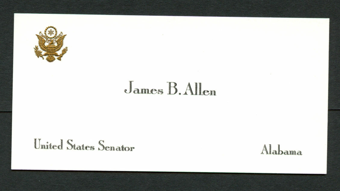James B. Allen d 1978 signed autograph United States Senator Business Card BC545