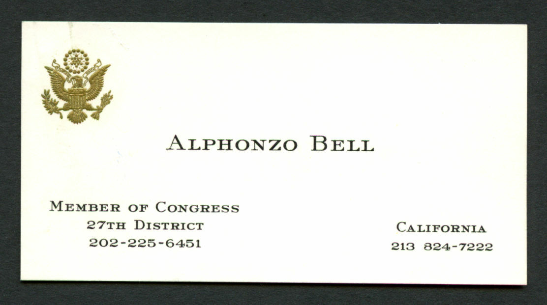 Alphonzo Bell (d. 2004) signed autograph Member of Congress Business Card BC532