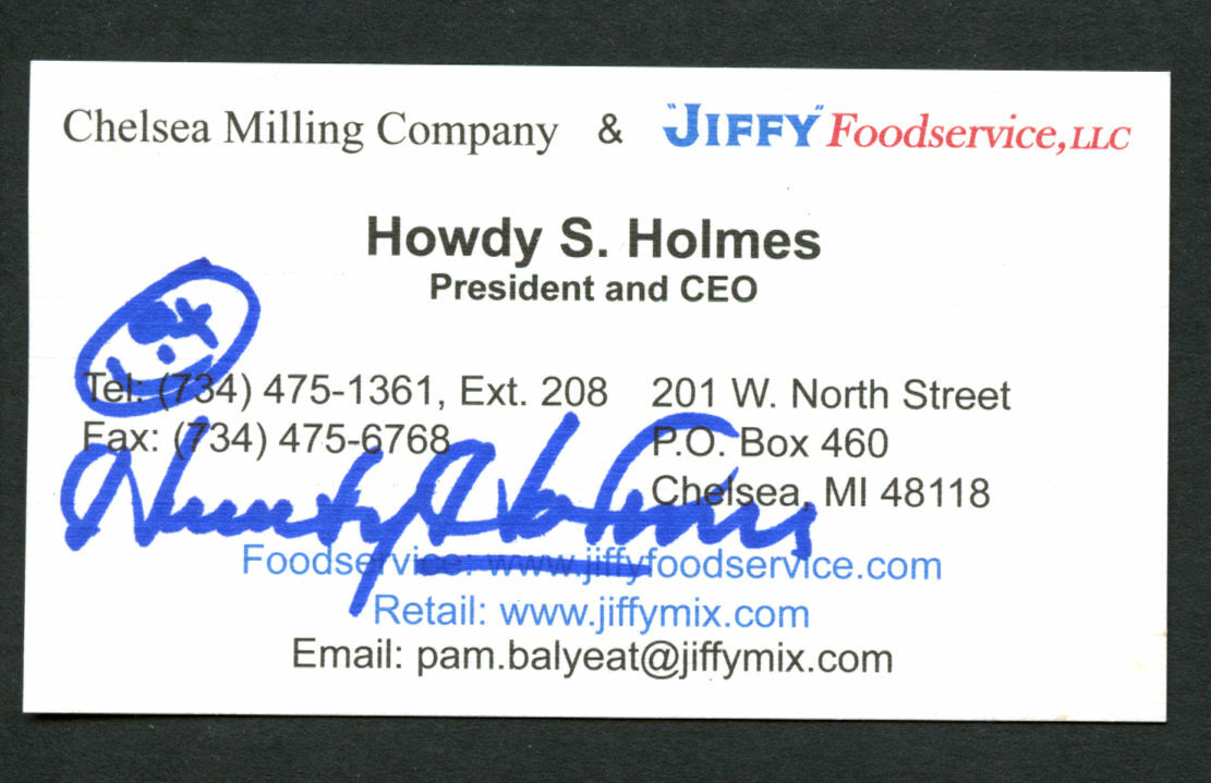 Howdy Holmes signed autograph Chelsea Milling Co. Business Card BC441