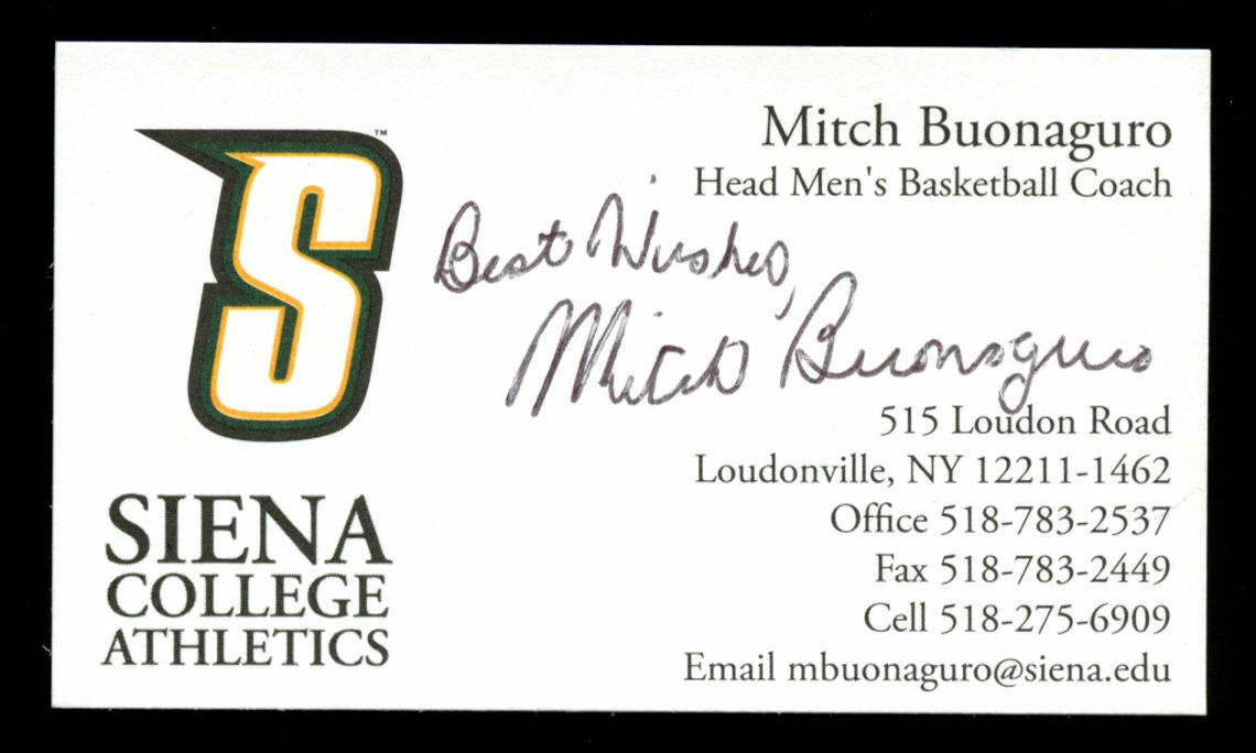 Mitch Buonaguro signed autograph Business Card Siena College Basketball BC666