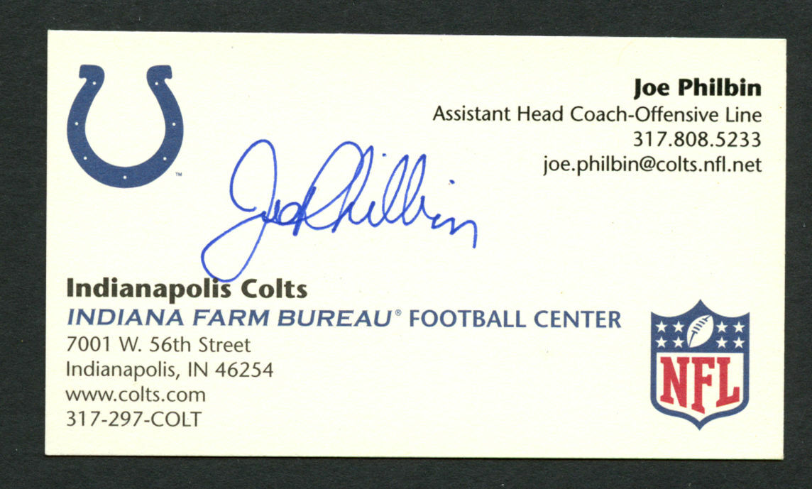 Joe Philbin signed autograph Business Card Indianapolis Colts Football BC635