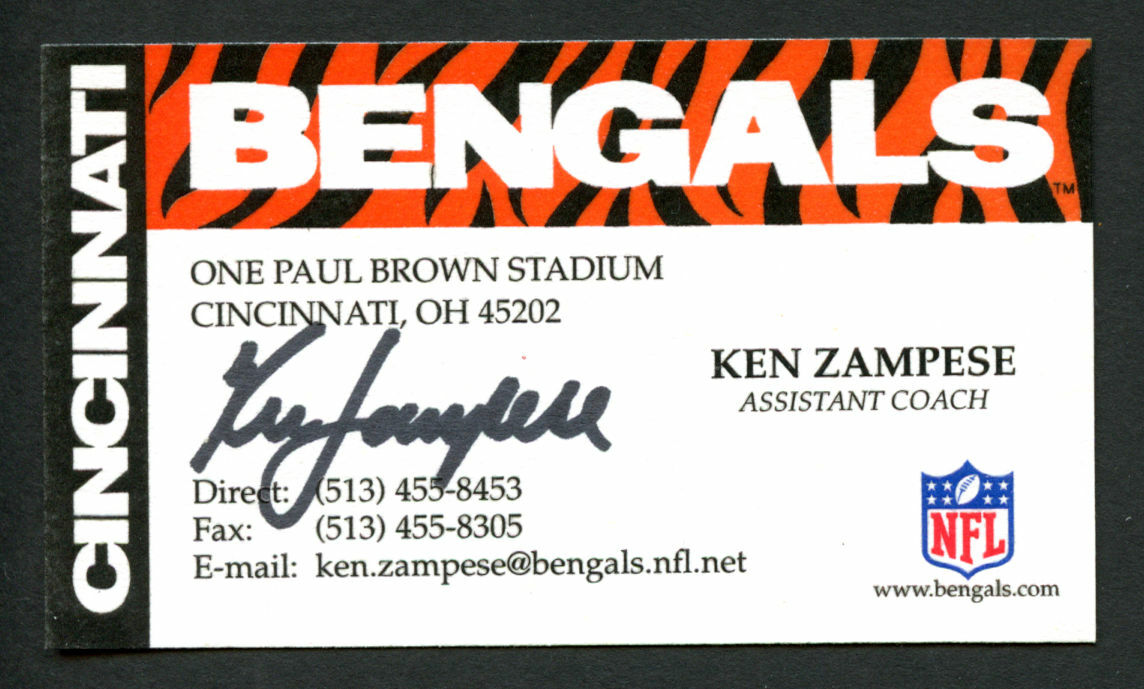 Ken Zampese signed autograph Business Card Cincinnati Bengals Asst. Coach BC636
