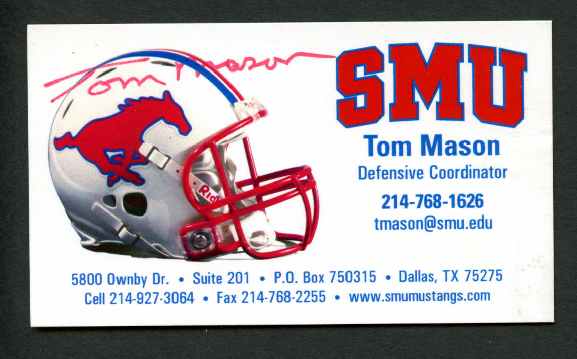 Tom Mason signed autograph Business Card SMU Football Defense Coordinator BC613