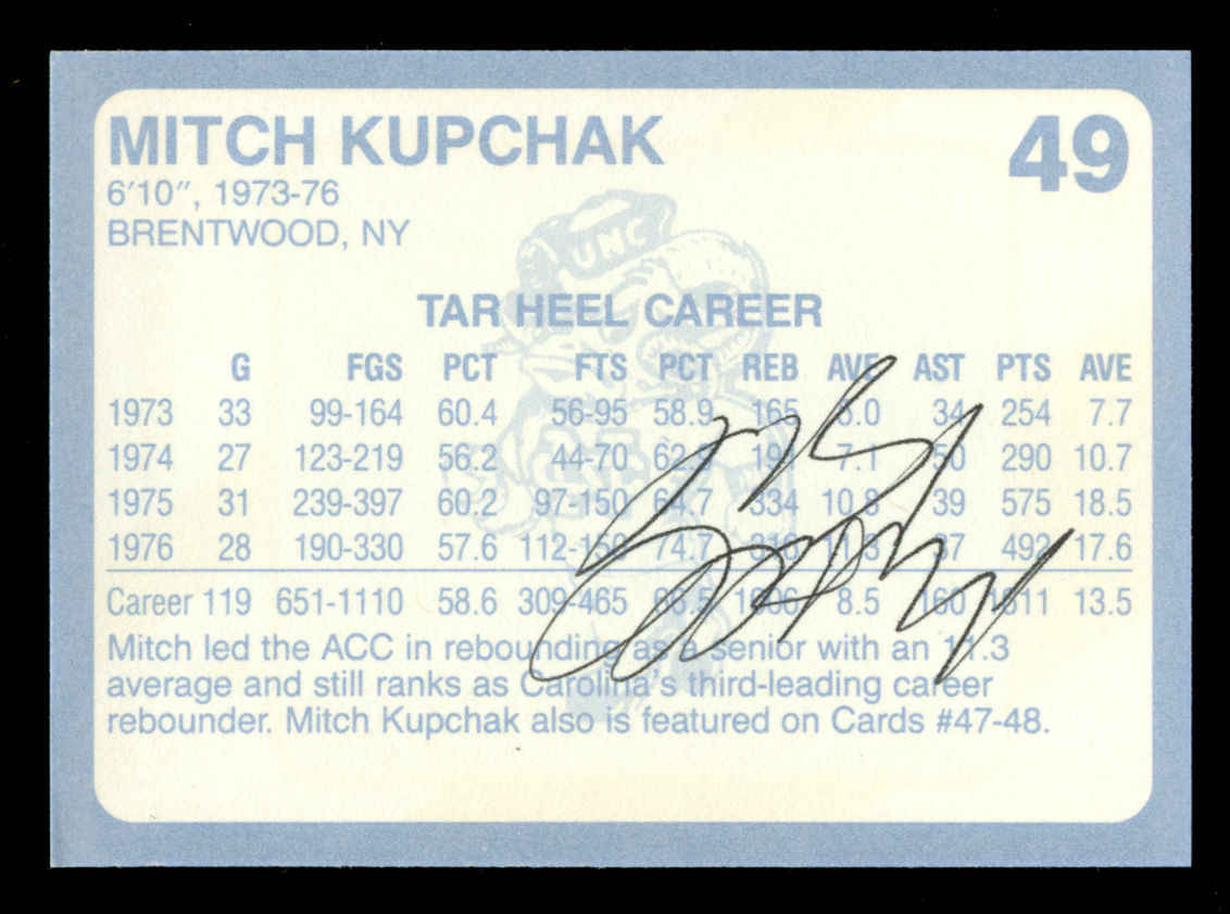 Mitch Kupchak #49 signed autograph 1989 North Carolina's Finest Collegiate Card