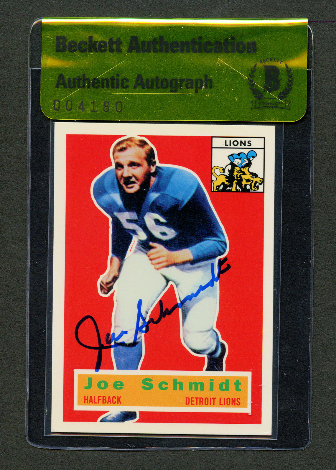 Joe Schmidt #44 signed autograph Topps Archives The Ultimate 1956 Series BAS