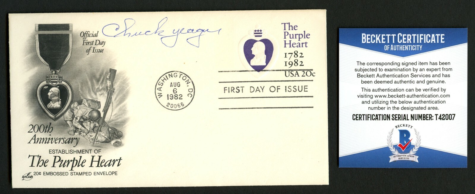 Chuck Yeager signed autograph FDC 1st to Break Speed of Sound Beckett Authentic