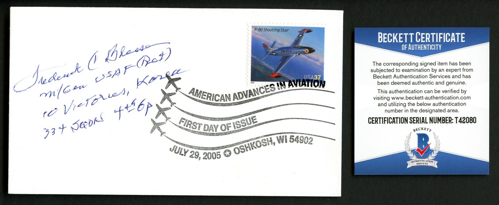 Frederick Boots Blesse d2012 signed autograph Fighter Ace Beckett Authenticated
