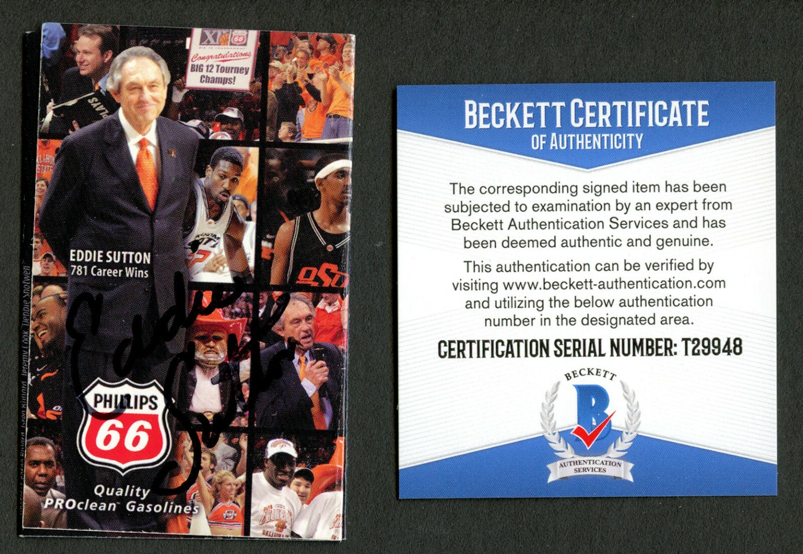 Eddie Sutton signed autograph Oklahoma State Pocket Schedule Beckett Authentic
