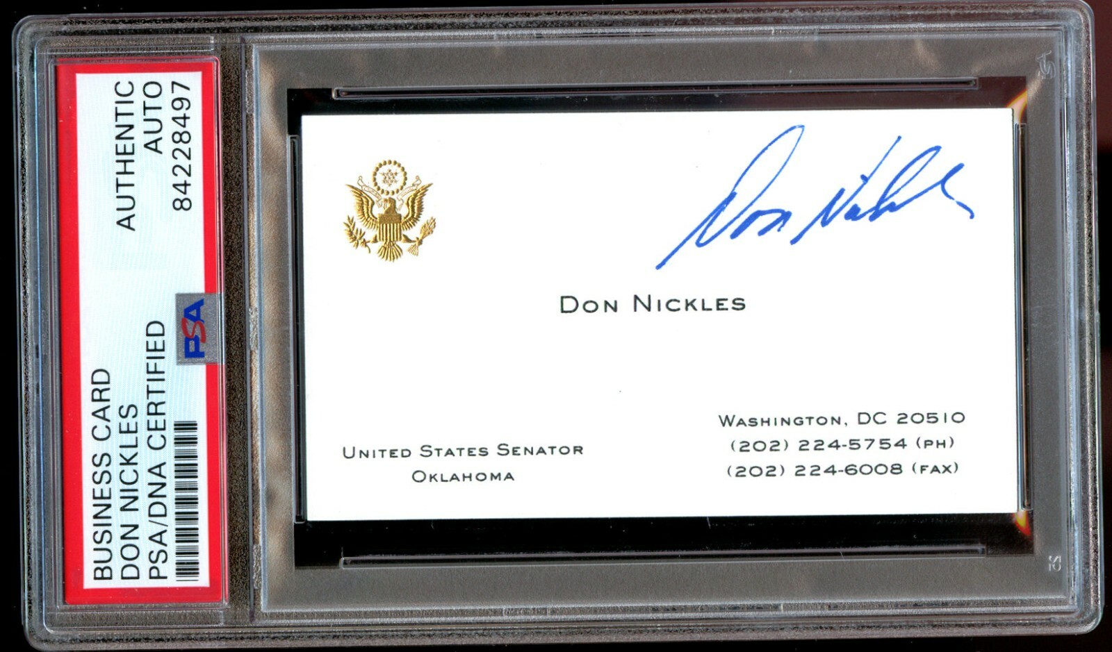 Don Nickles signed autograph US Senator from Oklahoma Business Card PSA Slabbed