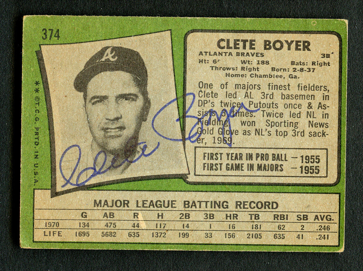 Clete Boyer #374 signed autograph auto 1971 Topps Baseball Trading Card