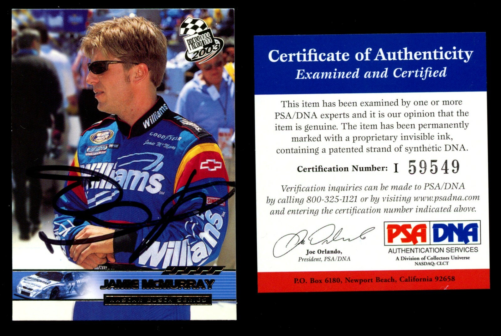 Jamie McMurray #44 signed autograph auto 2003 NASCAR Press Pass Card PSA
