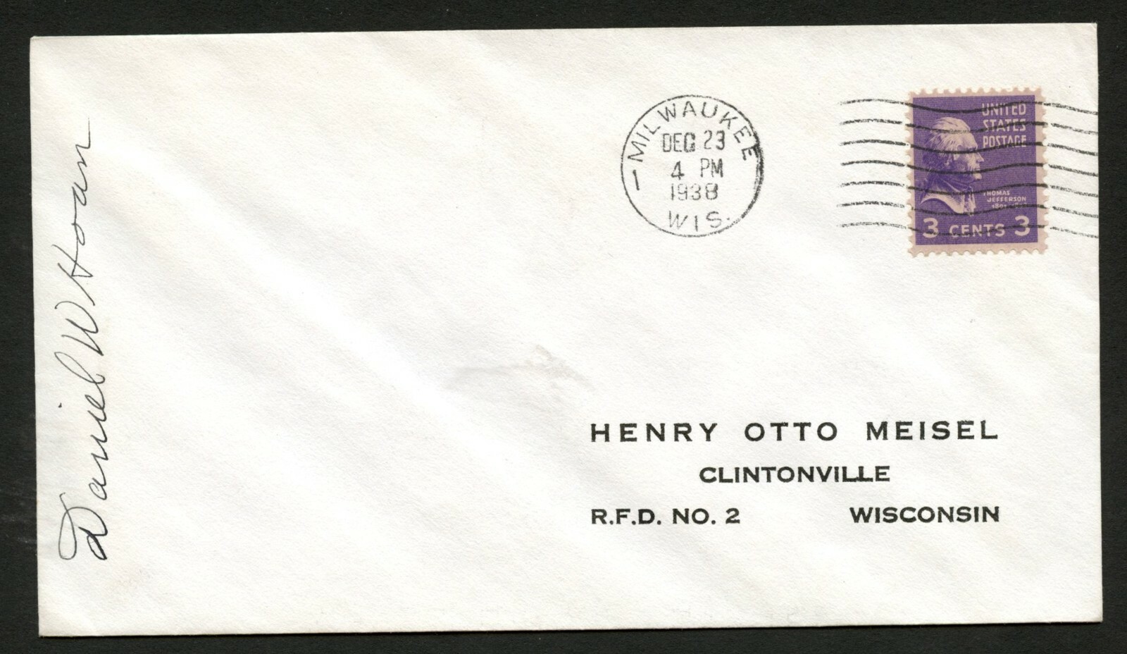 Daniel W. Hoan d.1961 signed autograph postal cover American Politician PC150