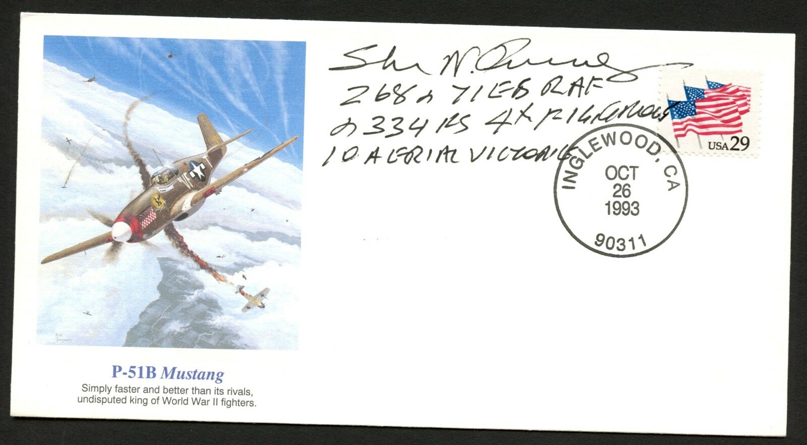Steve Pisanos d.2016 signed autograph postal cover WWII The Flying Greek PC102
