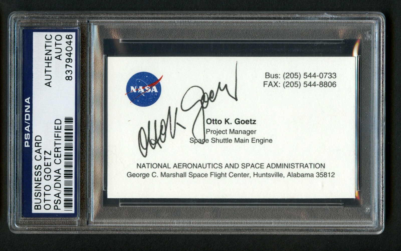 Otto Goetz signed autograph auto NASA Project Manager Business Card PSA Slabbed