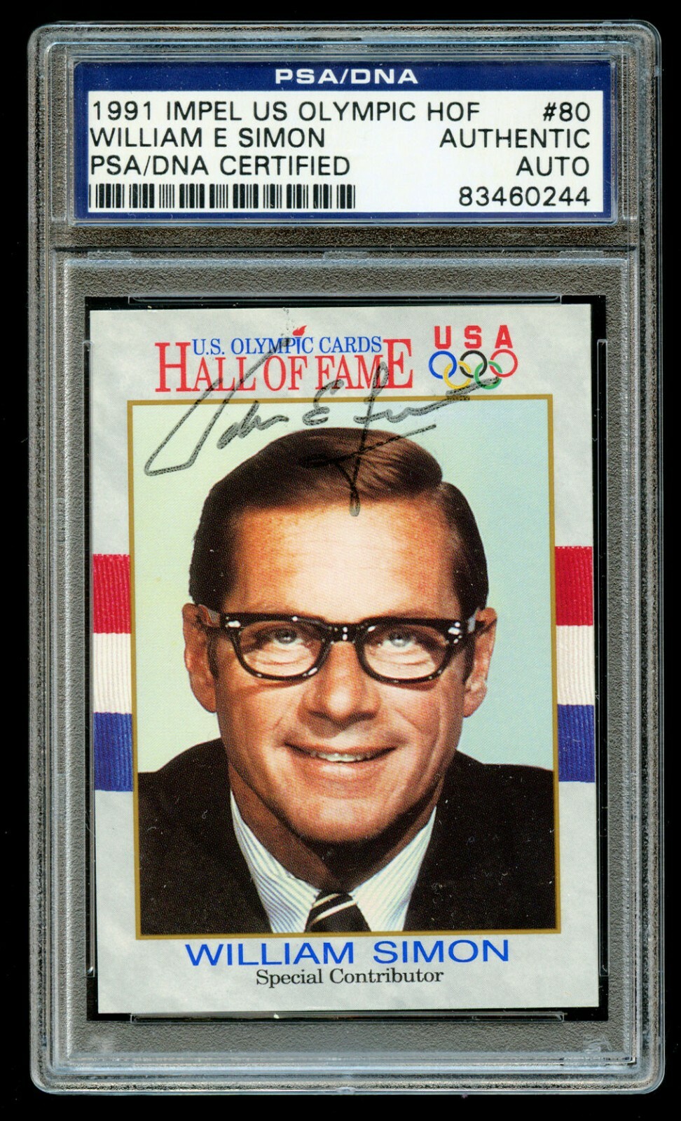 William E. Simon #80 signed autograph auto 1991 Impel US Olympic HOF Card PSA