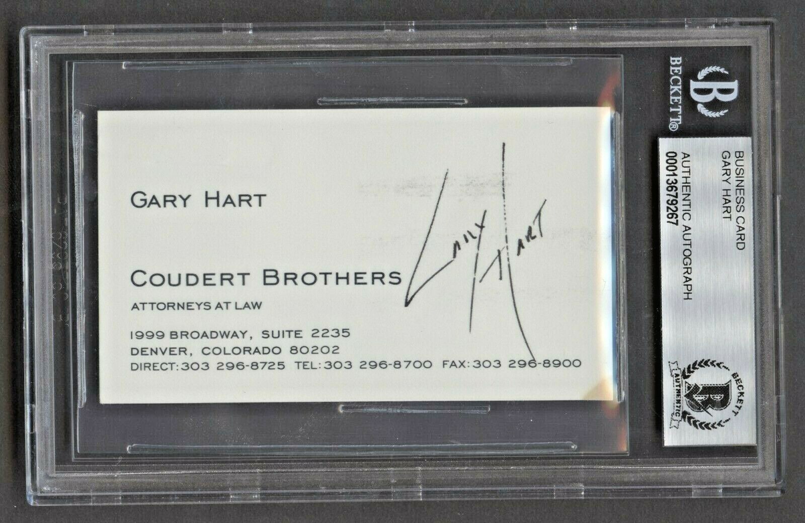 Gary Hart signed autograph auto Attorney at Law Business Card BAS Slabbed