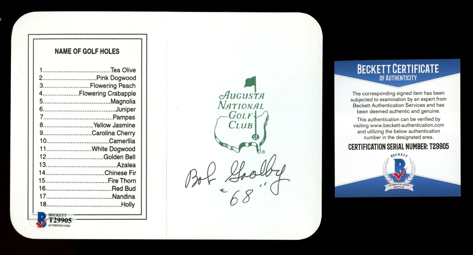 Bob Goalby signed autograph Augusta National Golf Club Masters Scorecard BAS