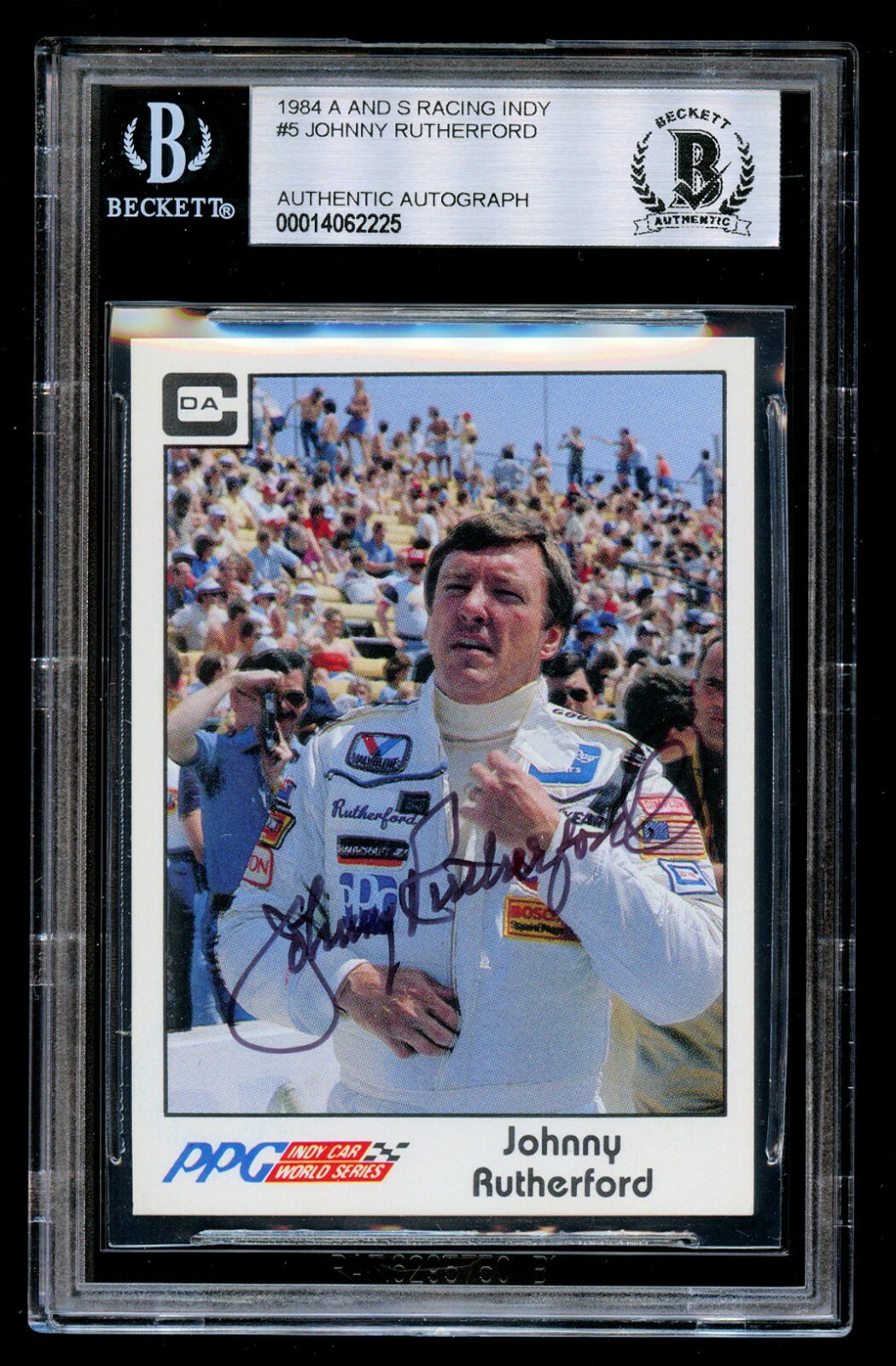 Johnny Rutherford #5 signed autograph auto 1984 A&S Racing Indy Card BAS Slabbed