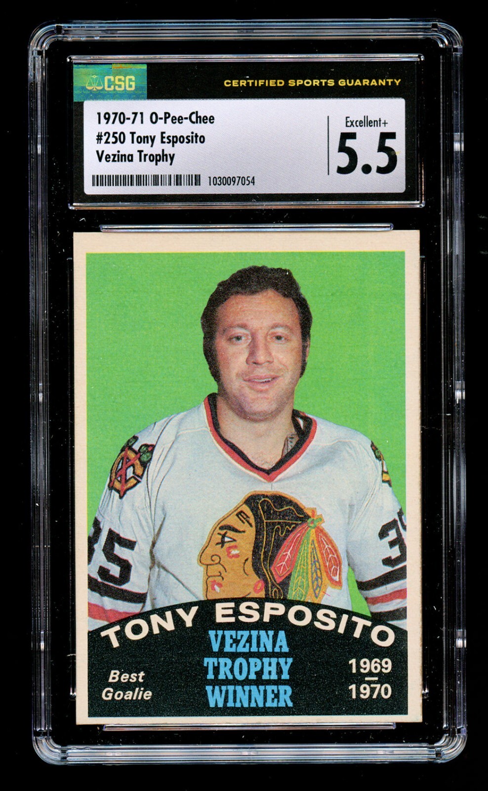 Tony Esposito #250 O-Pee-Chee 1970-71 Hockey Vezina Trophy Best Goalie CSG 5.5