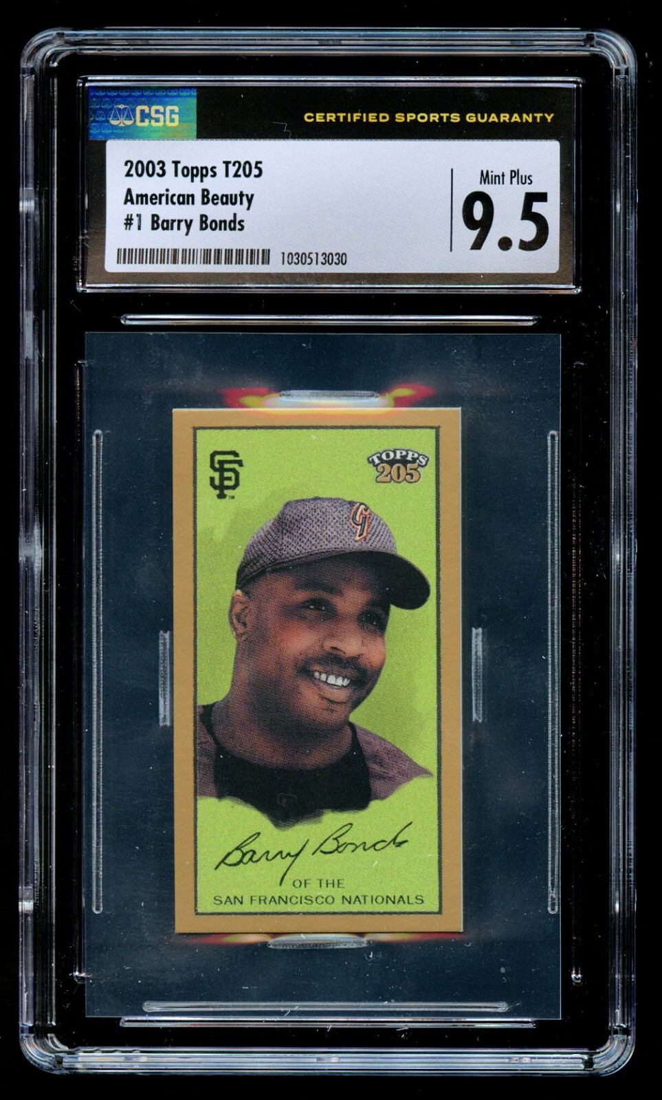 Barry Bonds #1 Topps T205 American Beauty 2003 Baseball Trading Card CSG 9.5