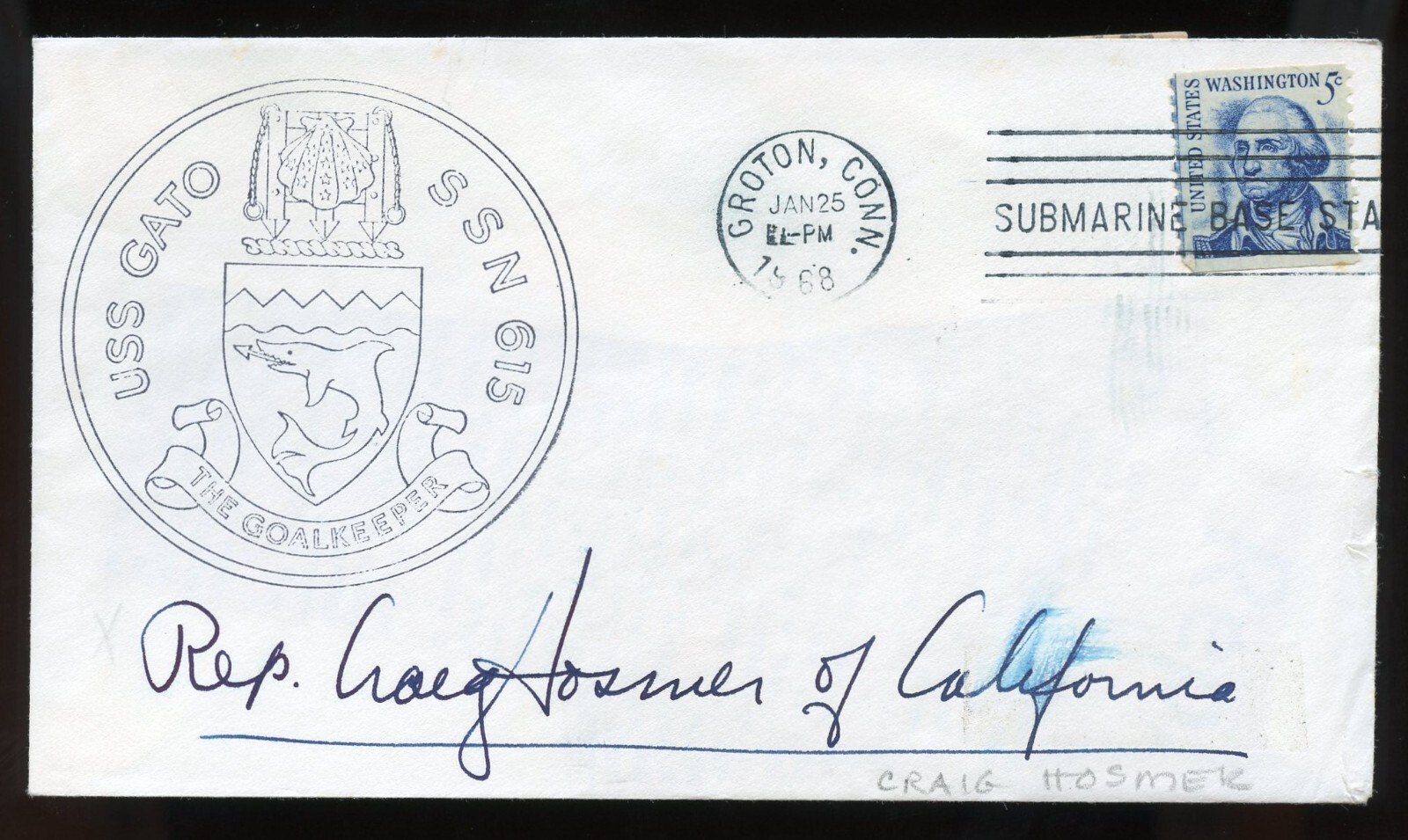 Craig Hosmer d1982 signed autograph auto Lawyer Politician Rep. California FDC